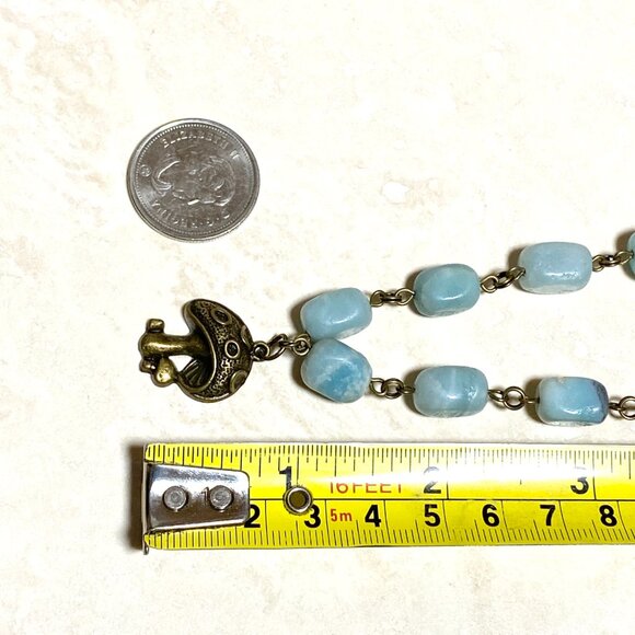Natural Light Teal Amazonite Necklace, Bronze Round Mushroom + Genuine Gemstone - Picture 11 of 12
